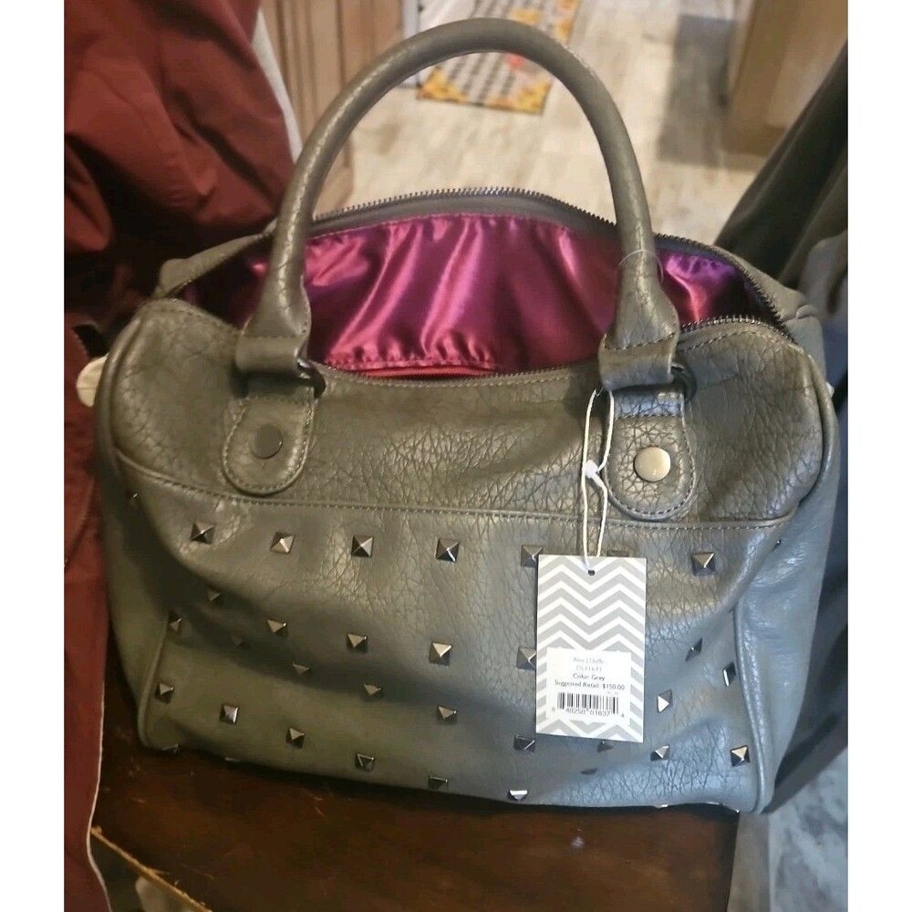 NWT Deux Lux Etoile Vegan Leather and Gray Studded Duffle